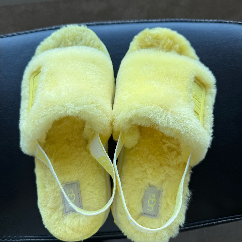 UGG Soft Yellow Fuzzy Slippers - Picture 2 of 7